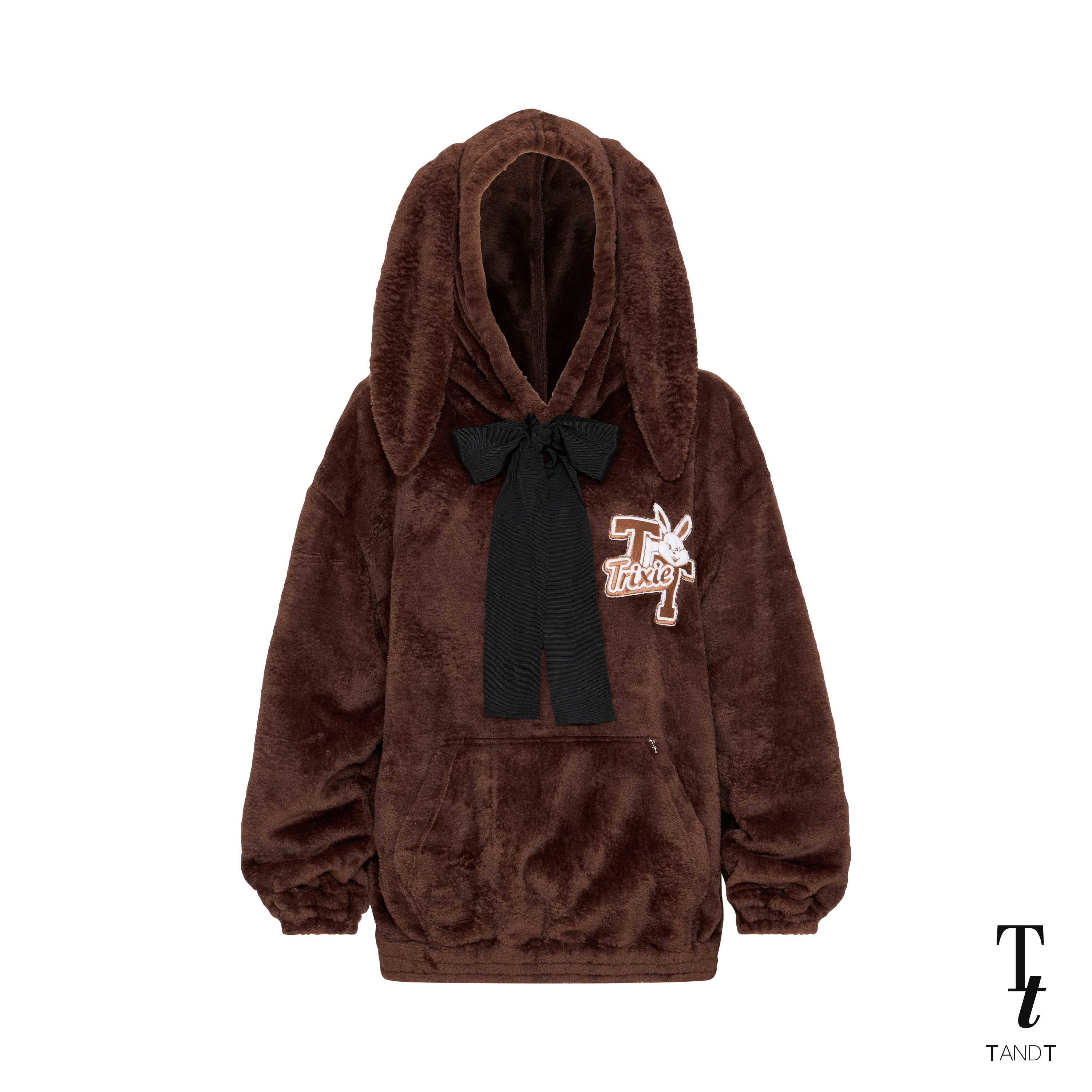 TandT - TAPAZ TOP - EMBROIDERED TRIXIE LOGO BUNNY EARS FAUX FUR HOODED