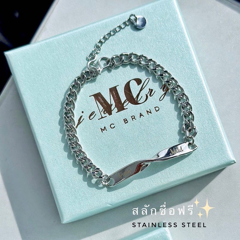 สร้อยข้อมือสแตนเลส ✨✅สลักชื่อฟรี รุ่น  Twice 💎 I ✅ไม่ลอก ไม่แพ้✨แถมฟรีกล่องจิวเวลรี่และผ้าเช็ด✨