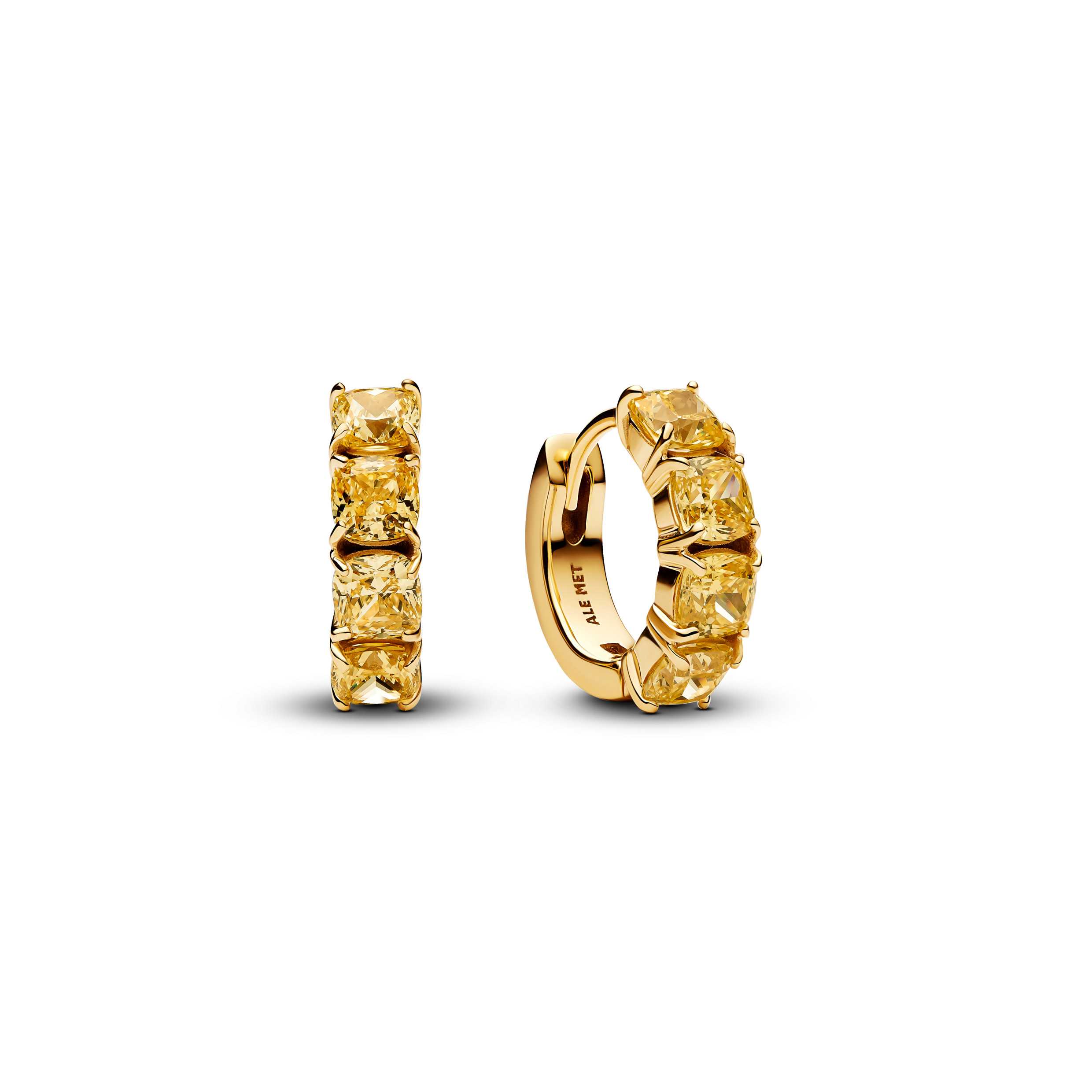 14k gold-plated huggie hoop earrings with vibrant yellow cubic zirconia