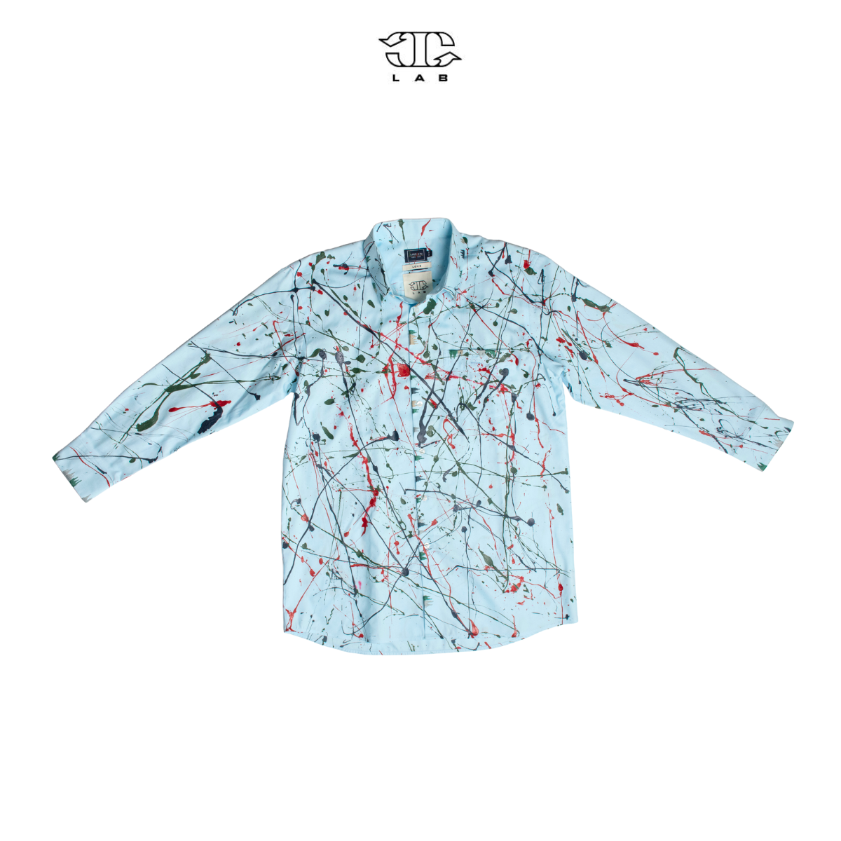 'Katie C' Longsleeve paint splatter shirt with hand embroidery (BluexGreen)