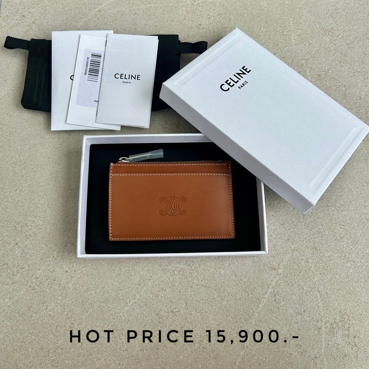 Celine Zipped Card Holder Tan