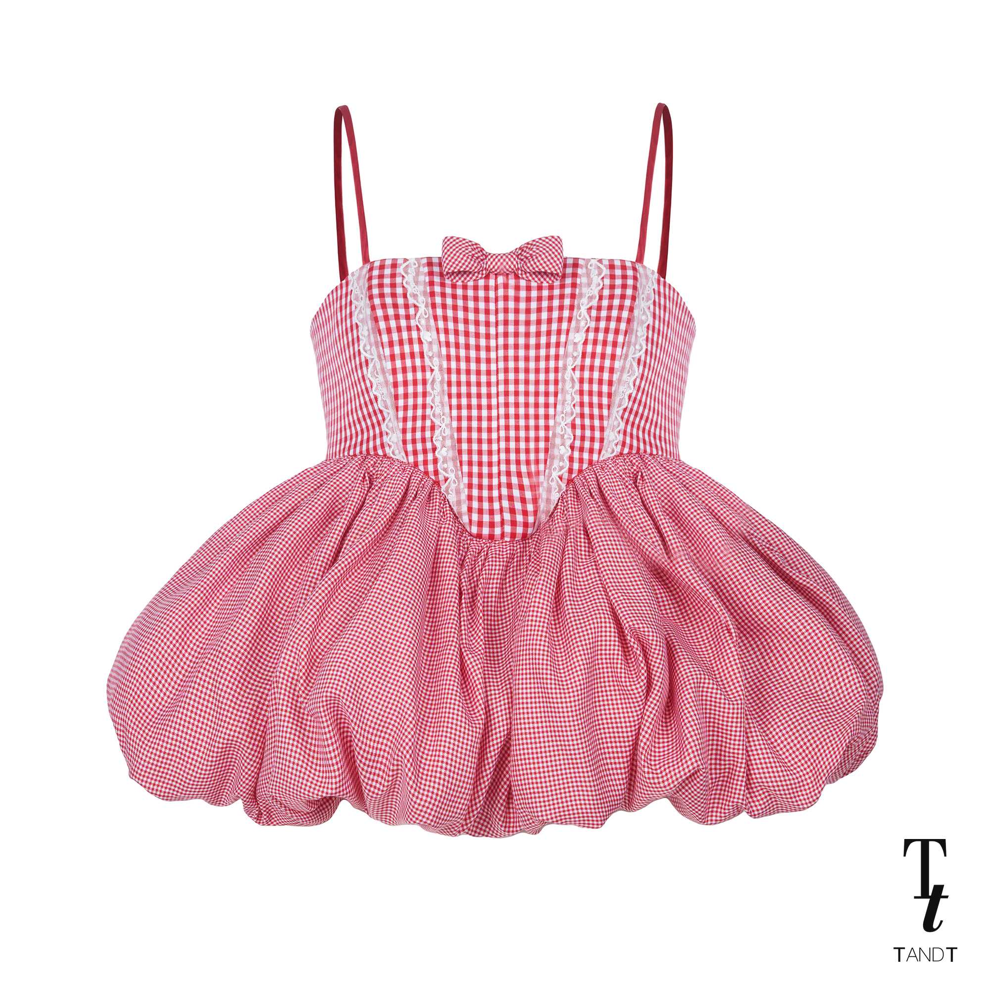 WENDY - BOW HAND-CRAFTED GINGHAM BALLOON CORSET TOP