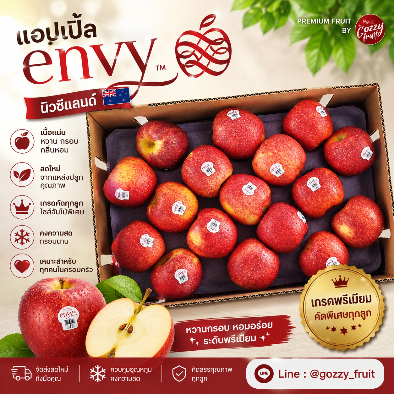 แอปเปิ้ล envy นิวซีแลนด์  Size 24 ยกลังใหญ่ 24 ผล