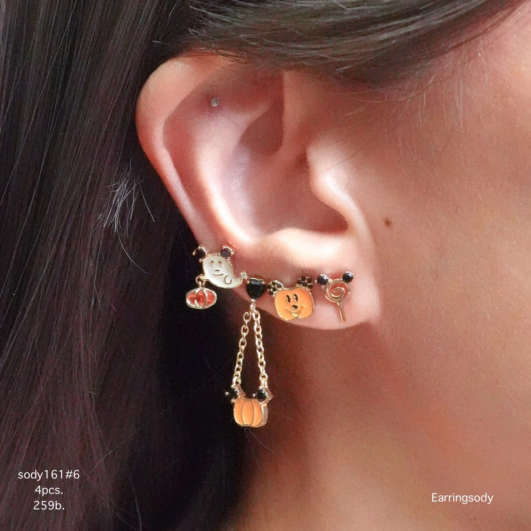 sody161#6 Halloween collection 👻🎃ต่างหูเงินแท้s925 ชุบทอง18k ต่างหูเซต 4ชิ้น