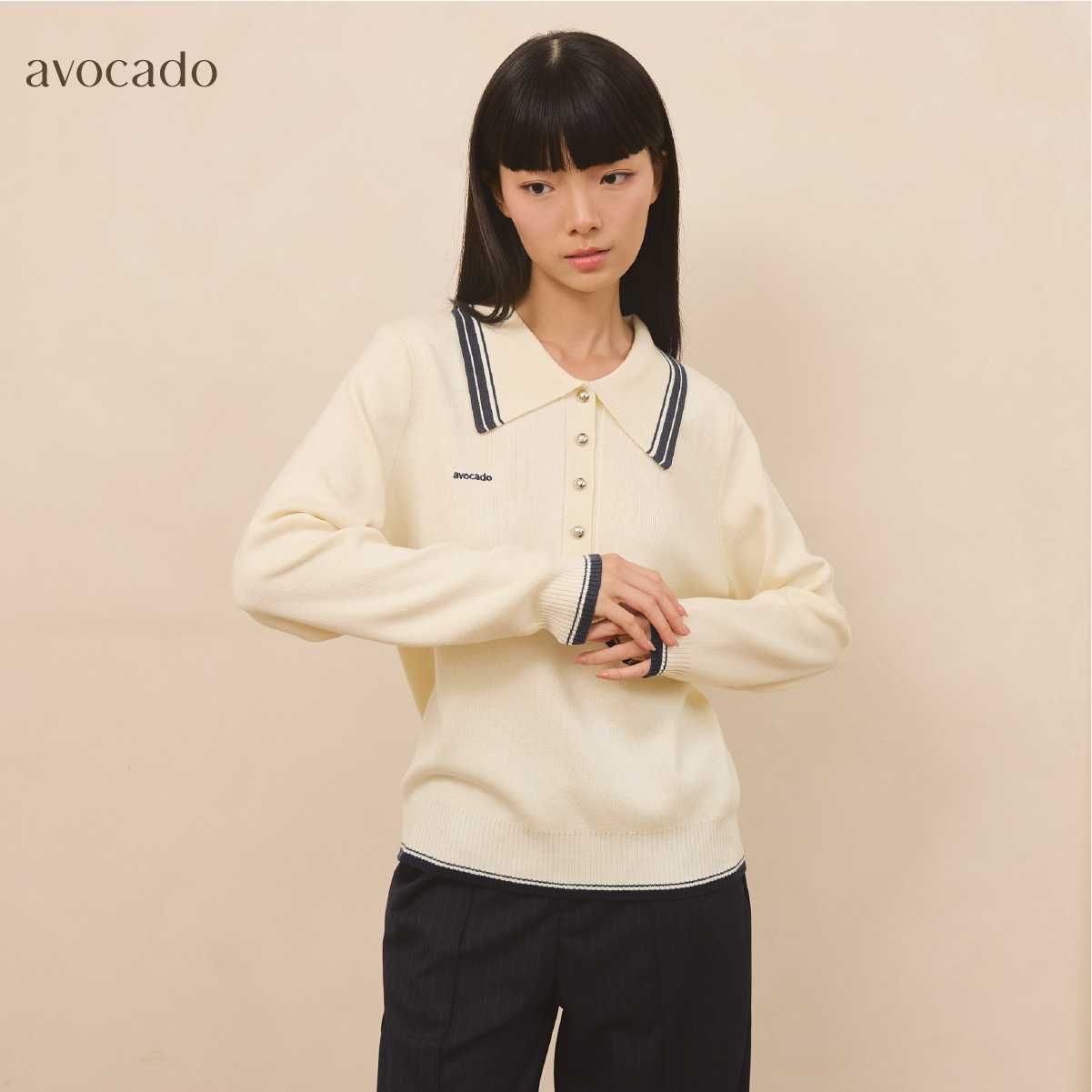 avocado Daughter Knit Polo เสื้อโปโลแขนยาว ดีเทลกระดุม 5 เม็ดใช้งานได้จริง มี 3 ไซส์