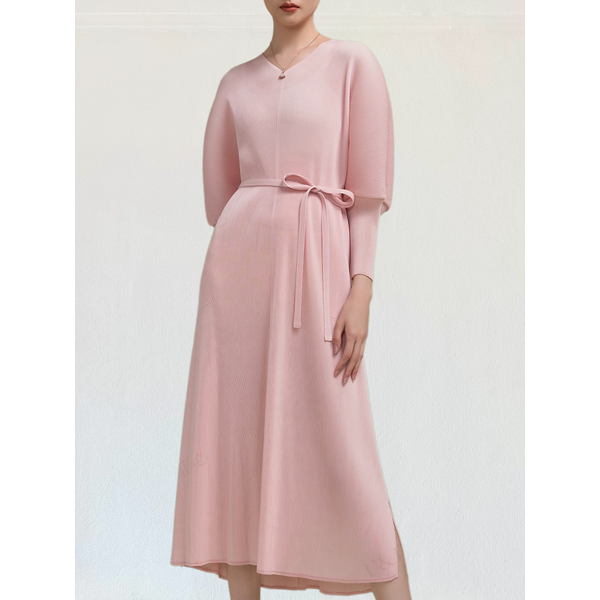 2MUAY รุ่น GJO3443 เดรสผู้หญิง เดรสพลีทคุณภาพ 10สี FREE SIZE V NECK VOLUME SLEEVE PLEATED DRESS