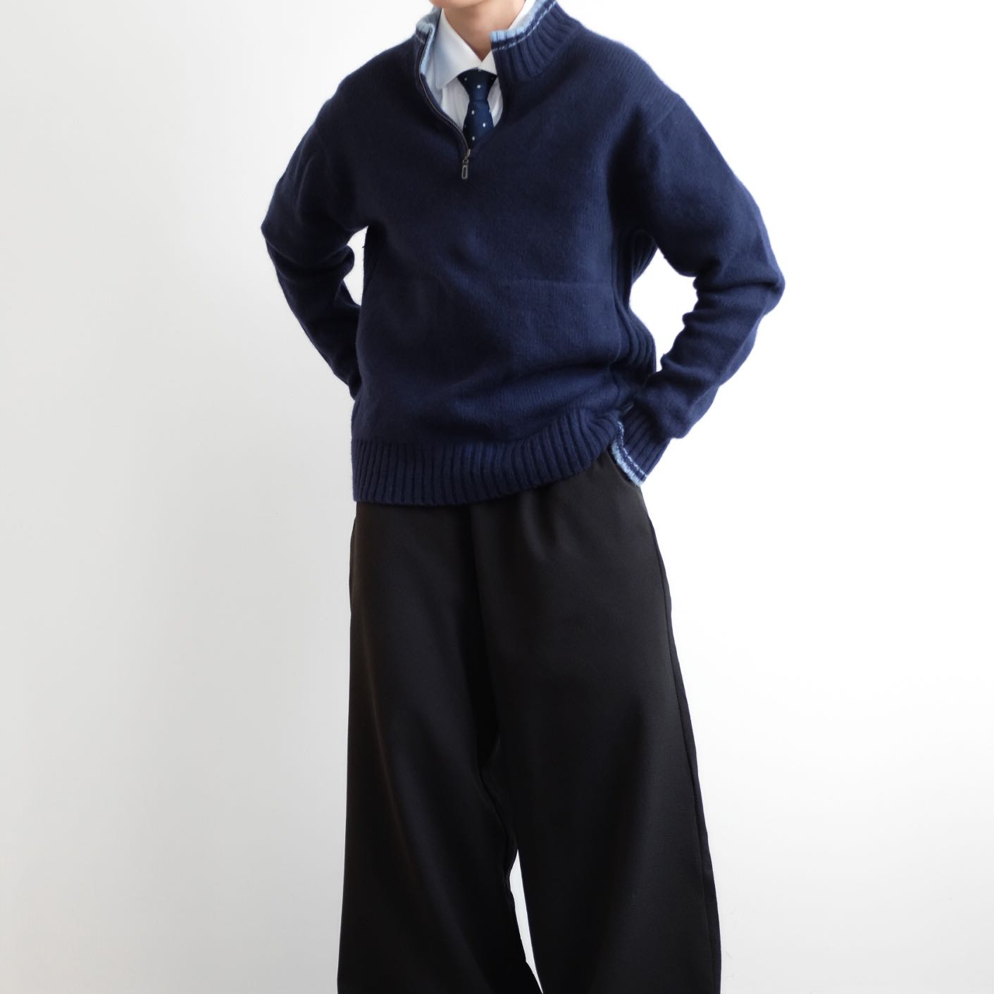 J.PRESS •  REAL SHETLAND WOOL  Vintage Cropped Wool Pullover Half Zip Sweater 