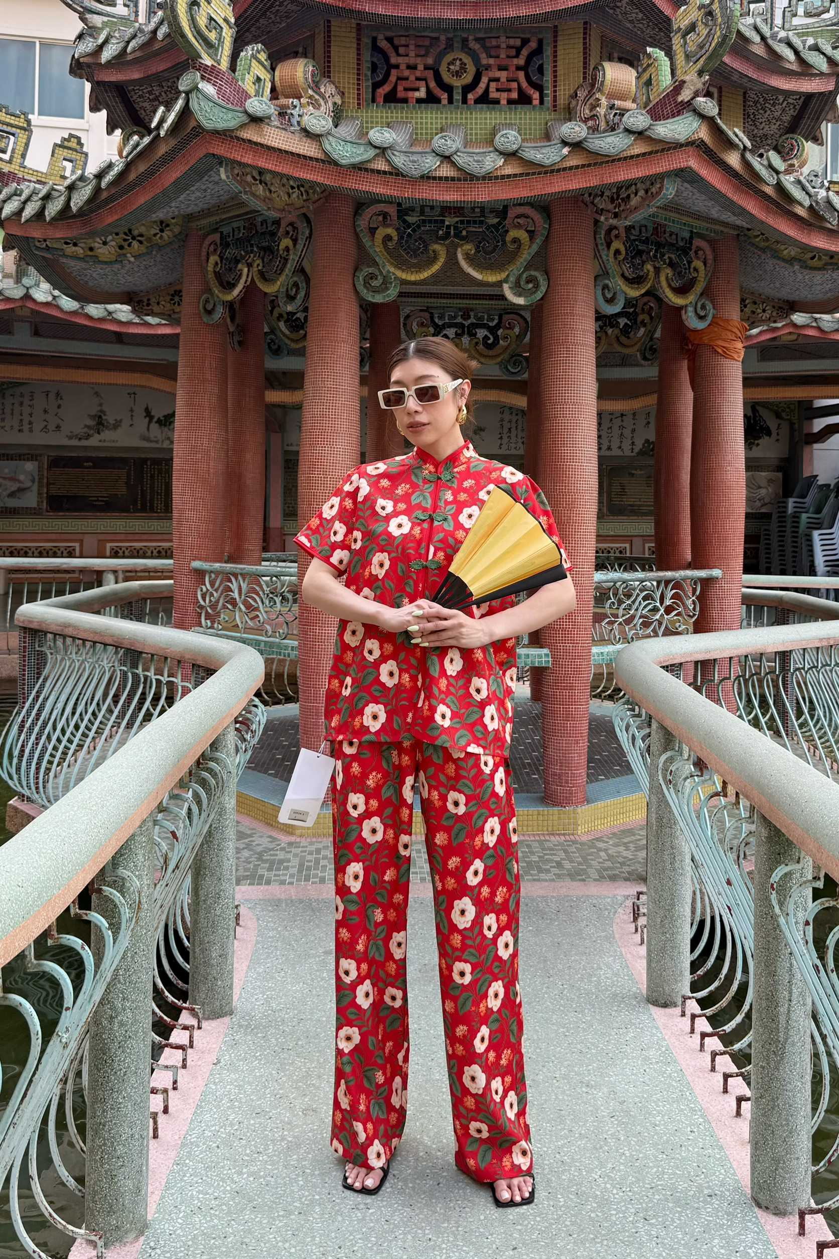 2 ลายใหม่ โทนแดง ชุดเซทตรุษจีน 9991 CNํY SHORT SLEEVES TOP + PANTS SET