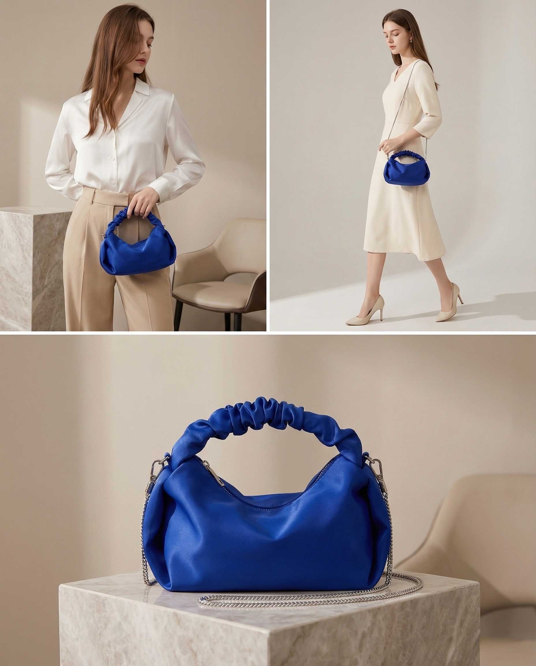 กระเป๋าถือผ้าไหมมันเงา Minicube รุ่น 9129