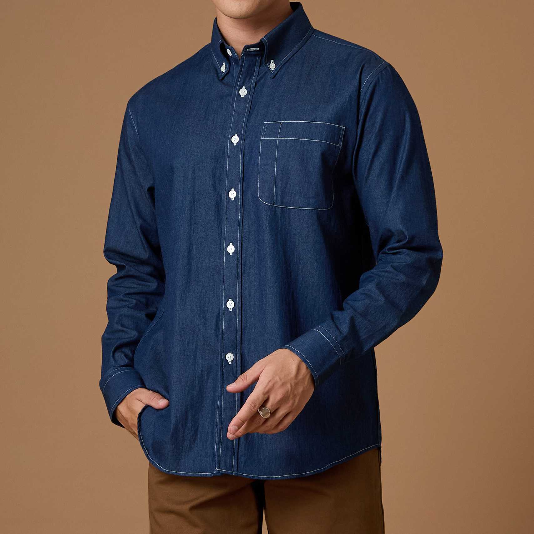 BUTTON DOWN COLLAR DENIM - DARK BLUE