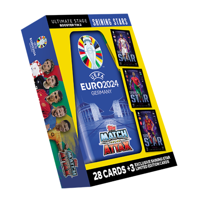 EURO 2024 Match Attax - Booster Tin - Shinning Starsฟุตบอลยูโร 2024 กล่องเหล็ก บูสเตอร์ทิน สีน้ำเงิน