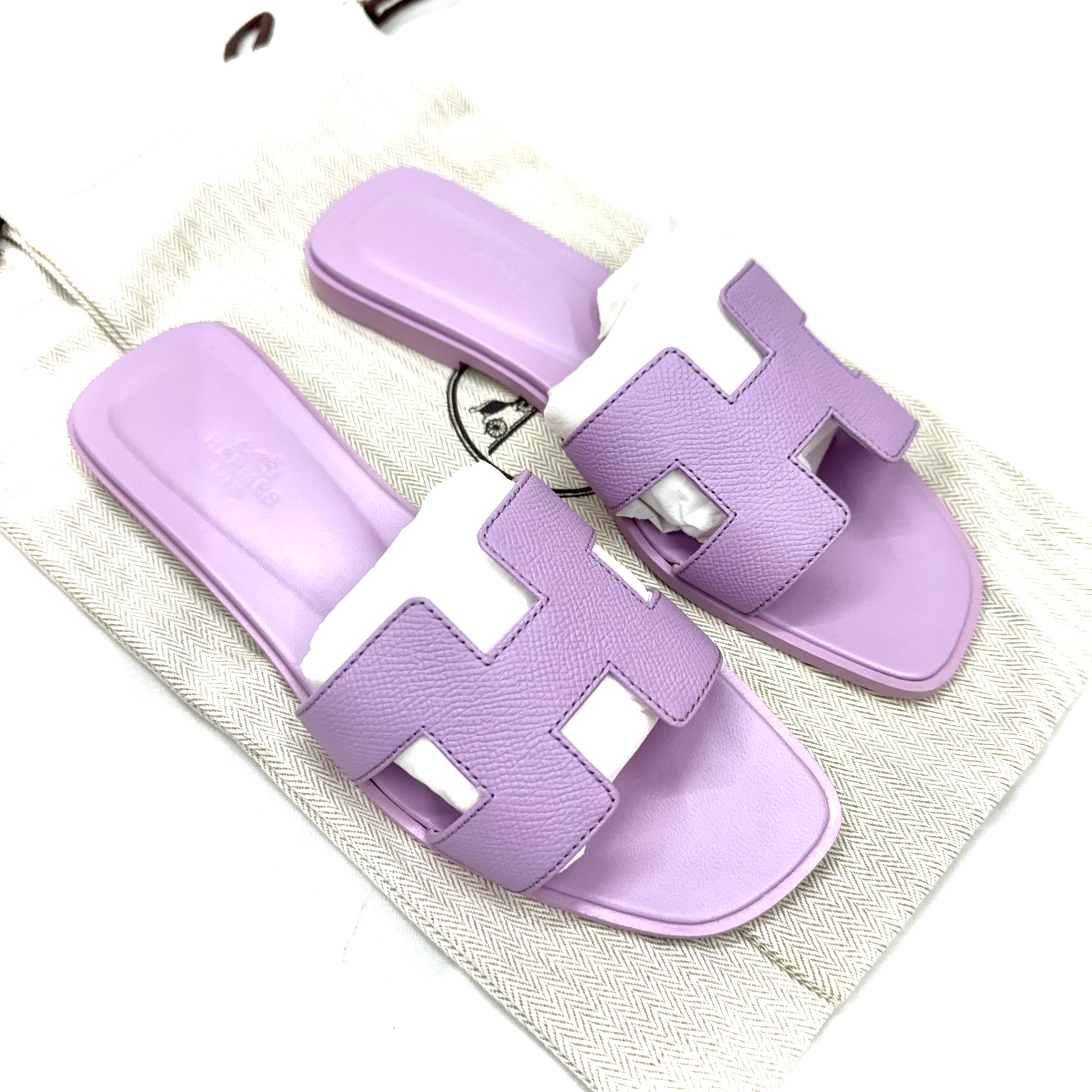 Hermes Oran Sandals Violet Amethyste Size 37 37.5 38