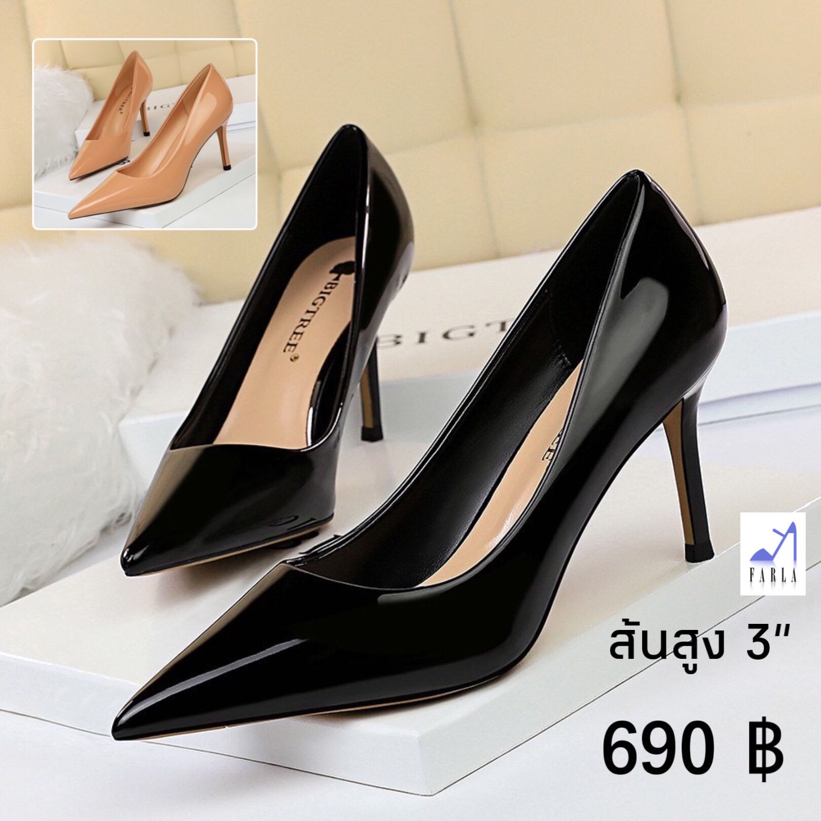 BIG TREE  272 รองเท้าส้นสูง 3 นิ้ว คัชชูหนังแก้ว ใส่ทำงาน ใส่ออกงาน  รหัส 272-2