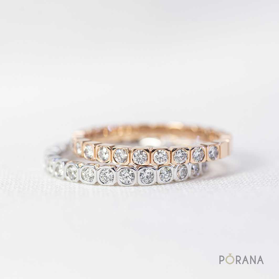 Bezel set, chamfered square diamond wedding band แหวนเพชรฝังหุ้ม R0028