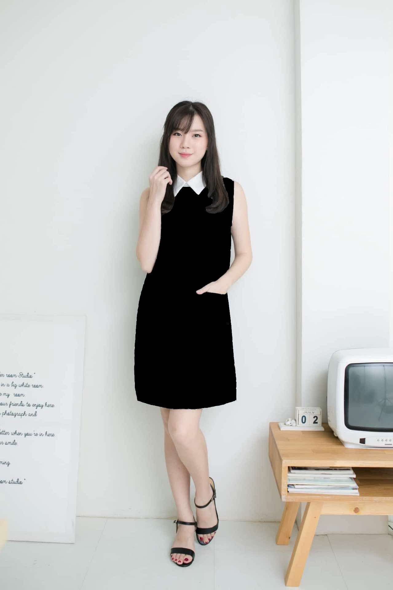 ชุดให้นมสีดำ Black collar dress 