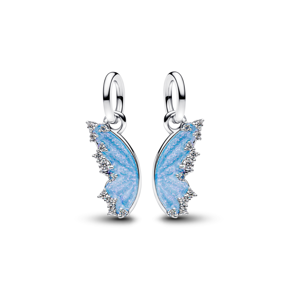Butterfly sterling silver splittable dangle with clear cubic zirconia and shimmering enamel