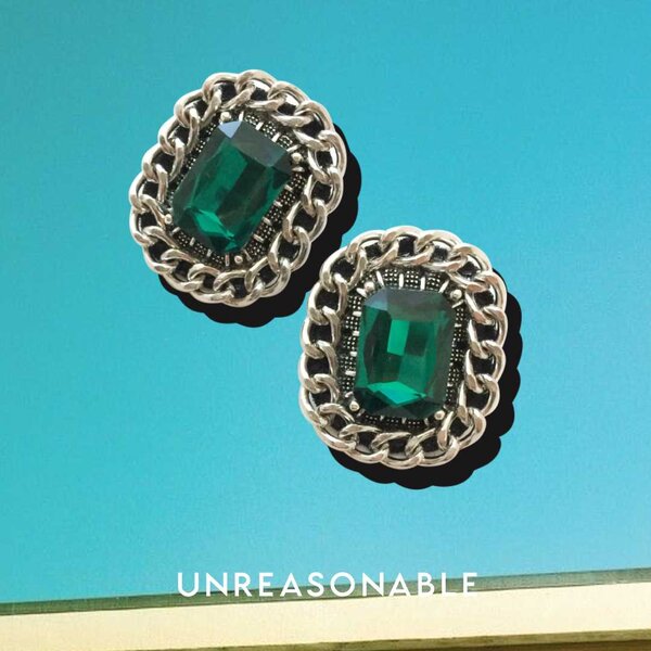 ต่างหู สีเขียว ต่างหูคลิป ต่างหูก้านเงินแท้ UA0310-03 Unreasonable Accessories