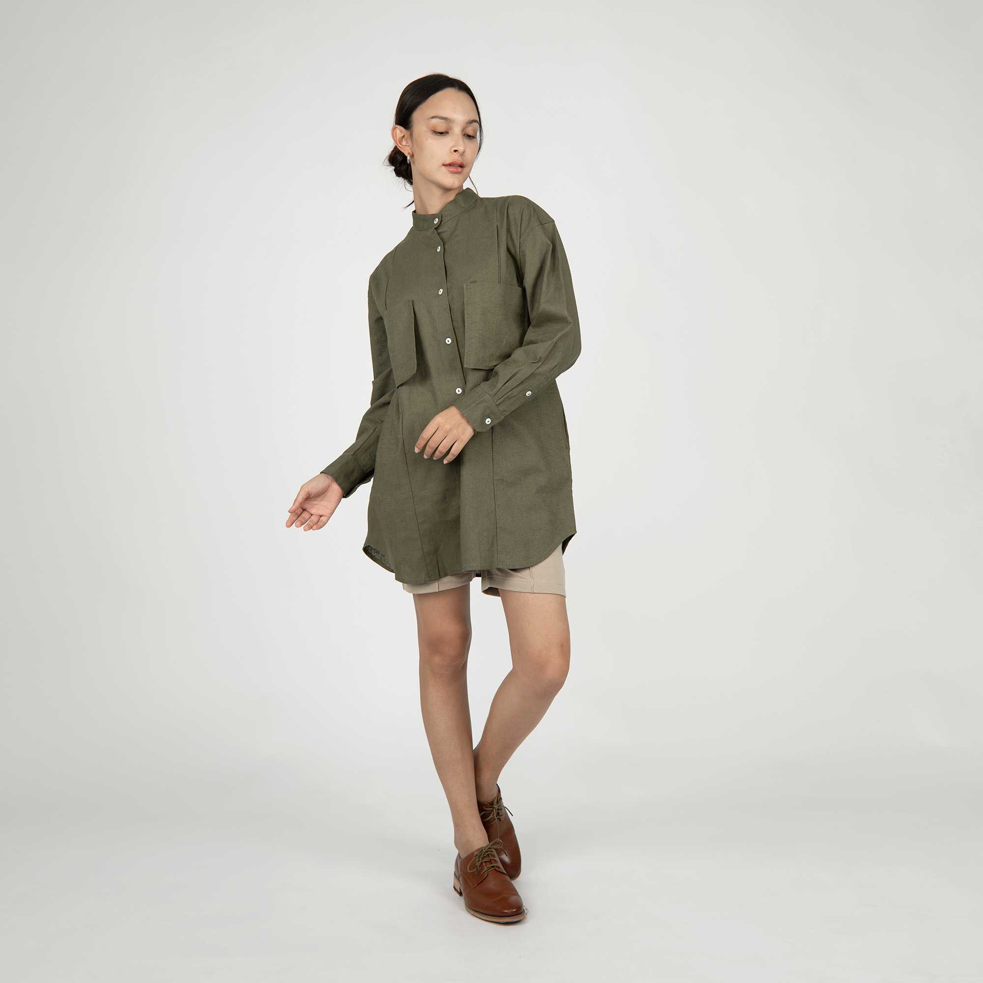 QueenCows ชุดให้นม Tess Dress Shirt (Olive)