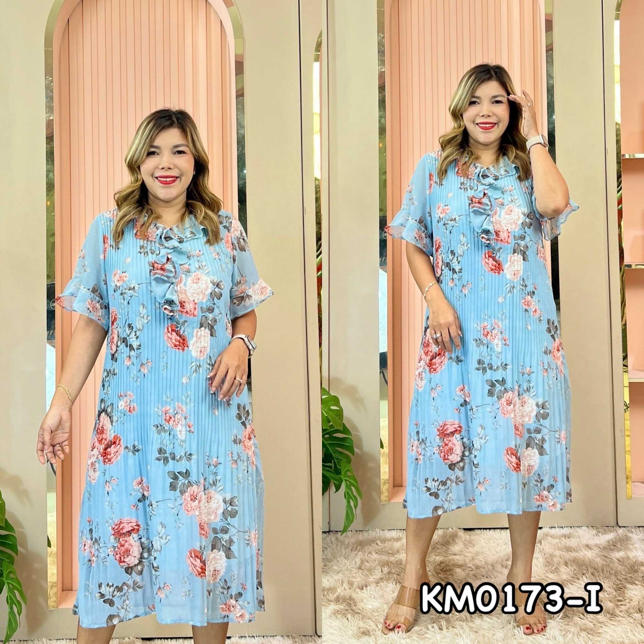 Miafashion (KM0173)​ เดรสผ้าชีฟองคอริ้วแขนสั้น