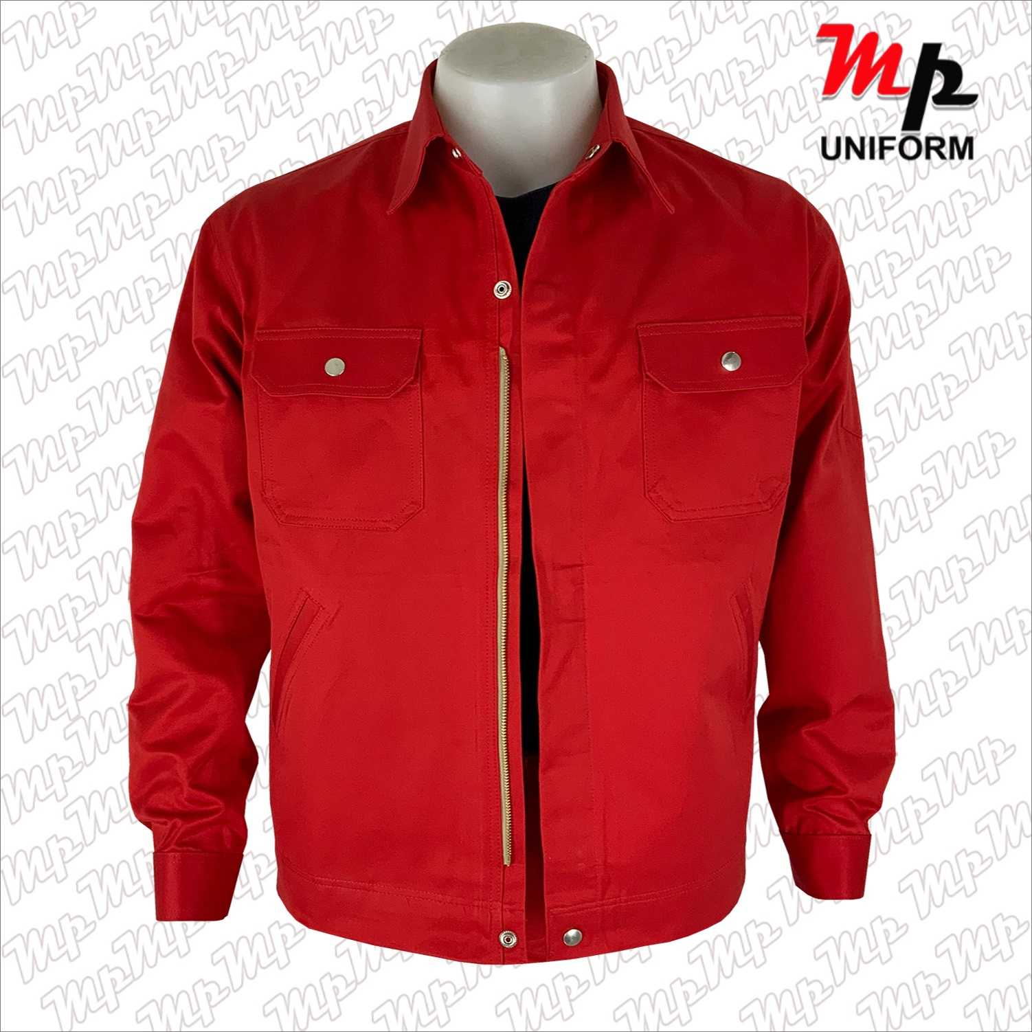 MPJ004-02 เสื้อช่างผ้าเวสปอยท์ ซิปซ่อน แถบสะท้อนแสงหลัง สีแดง