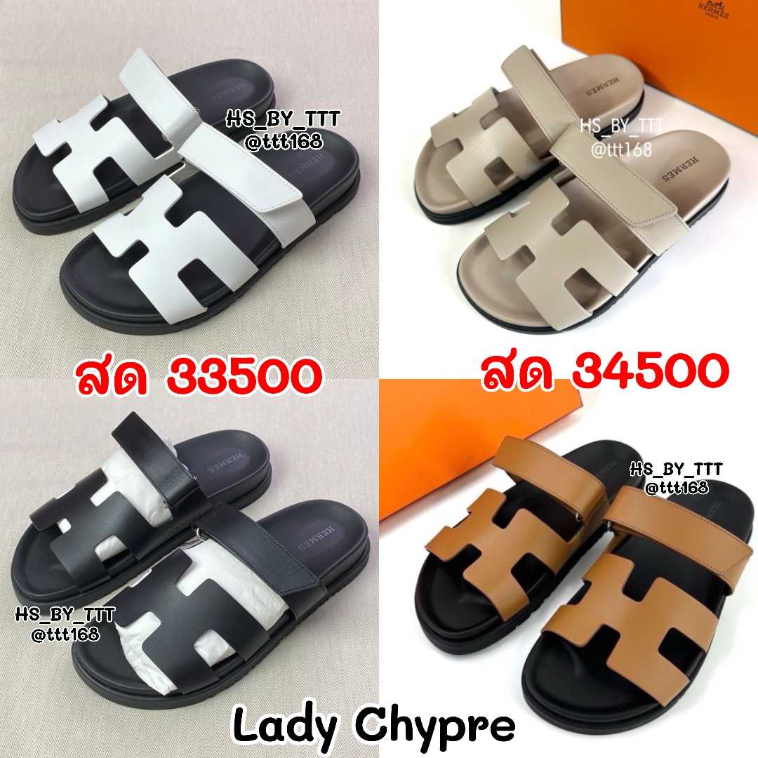 Hermes Chypre Lady Sandal รองเท้าแตะ หน้ากว้าง ส้นหนานุ่ม มีสายคาดด้านหนา เลือกสีได้