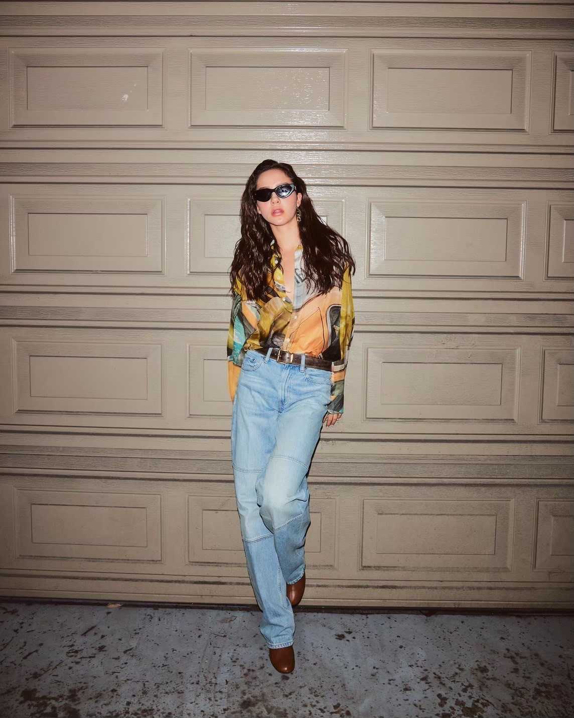 SALE Helmut Lang RELAXED PRINTED SILK SHIRT - YELLOW CAR PRINT