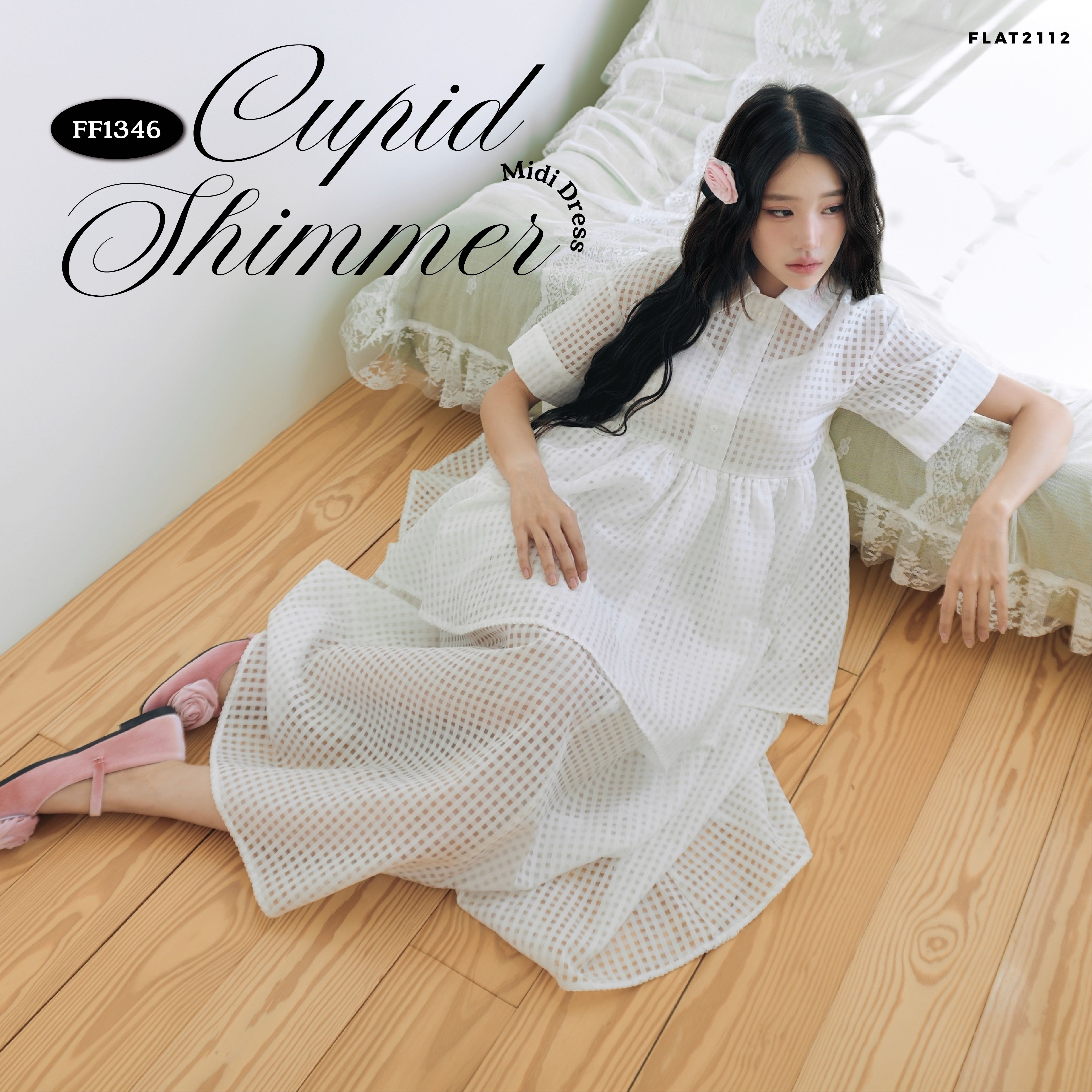 FLAT2112 : CUPID SHIMMER MAXI DRESS เดรสสีขาวสไตล์มินิมอลเกาหลี ลุคคุณหนูเรียบโก้ (FF1346)