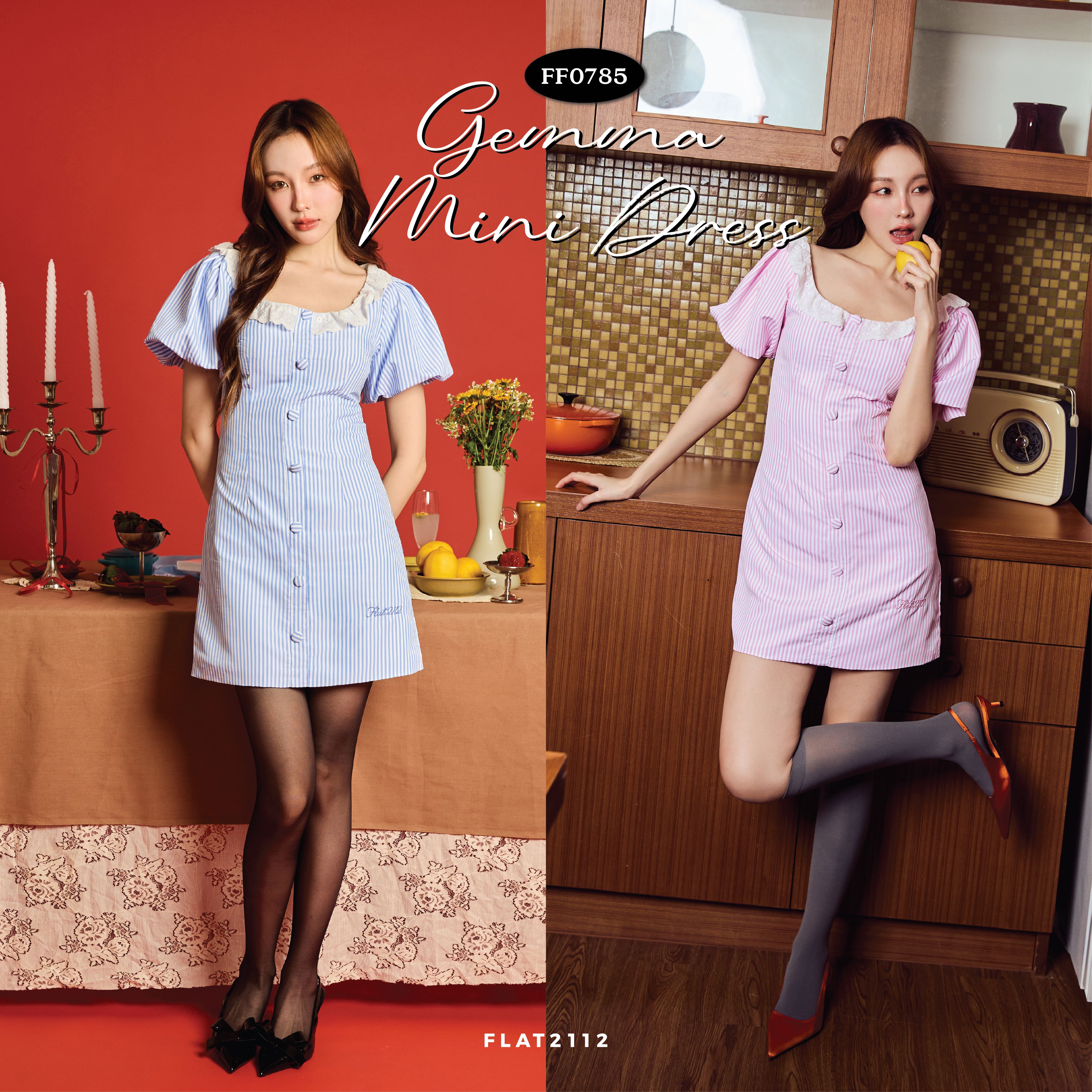 FLAT2112 FF0785 : GEMMA MINI DRESS มินิเดรสคอกว้ง แขนพอง