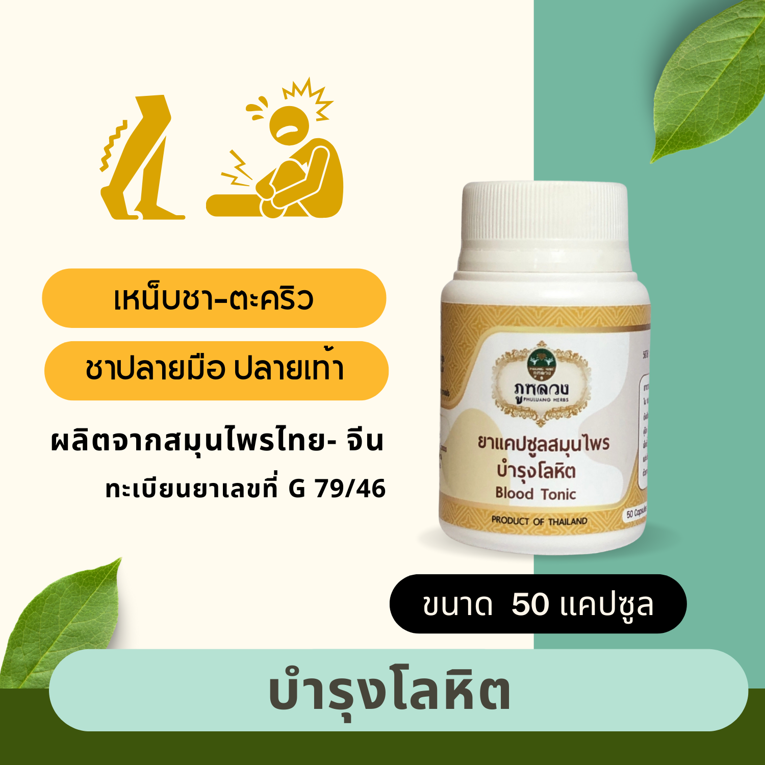บำรุงโลหิต เหน็บชา  (ขนาดบรรจุ 50 แคปซูล)
