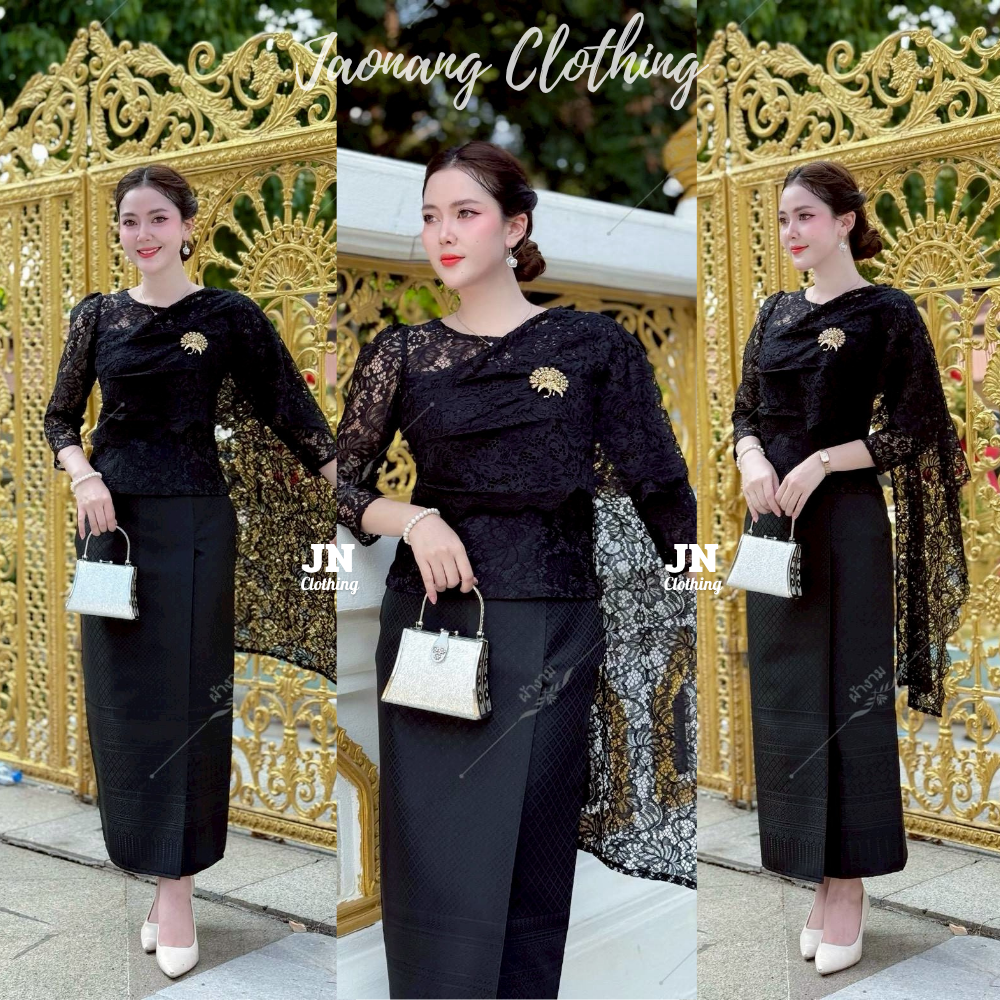 ผ้าถุงสำเร็จ เนื้อผ้าไหมเทียมทอลาย ลายลูกแก้วราชวัตร งานป้ายสำเร็จซิปซ่อนหลัง อัดกาว