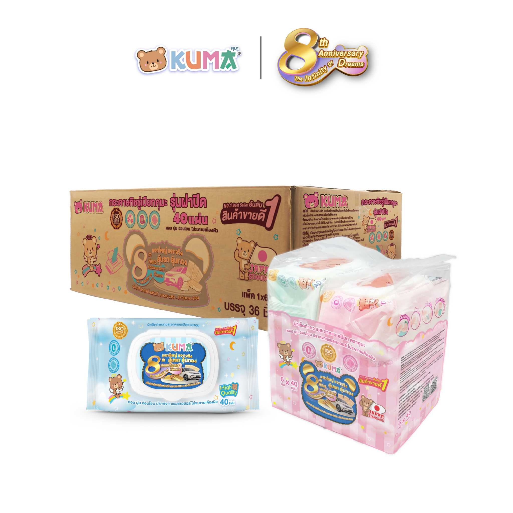 KUMA ทิชชู่เปียก รุ่นฝาปิด 40 แผ่น​ : 1 ลัง
