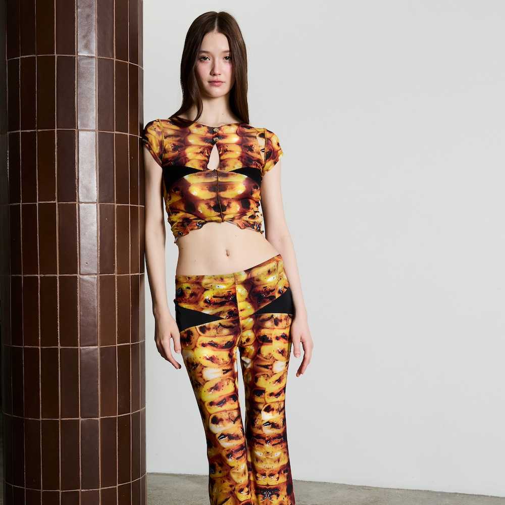 BLACKDOG BKK -  Grazia print tops   เสื้อซีทรูตัดต่อพิมพ์ลาย - BD2507