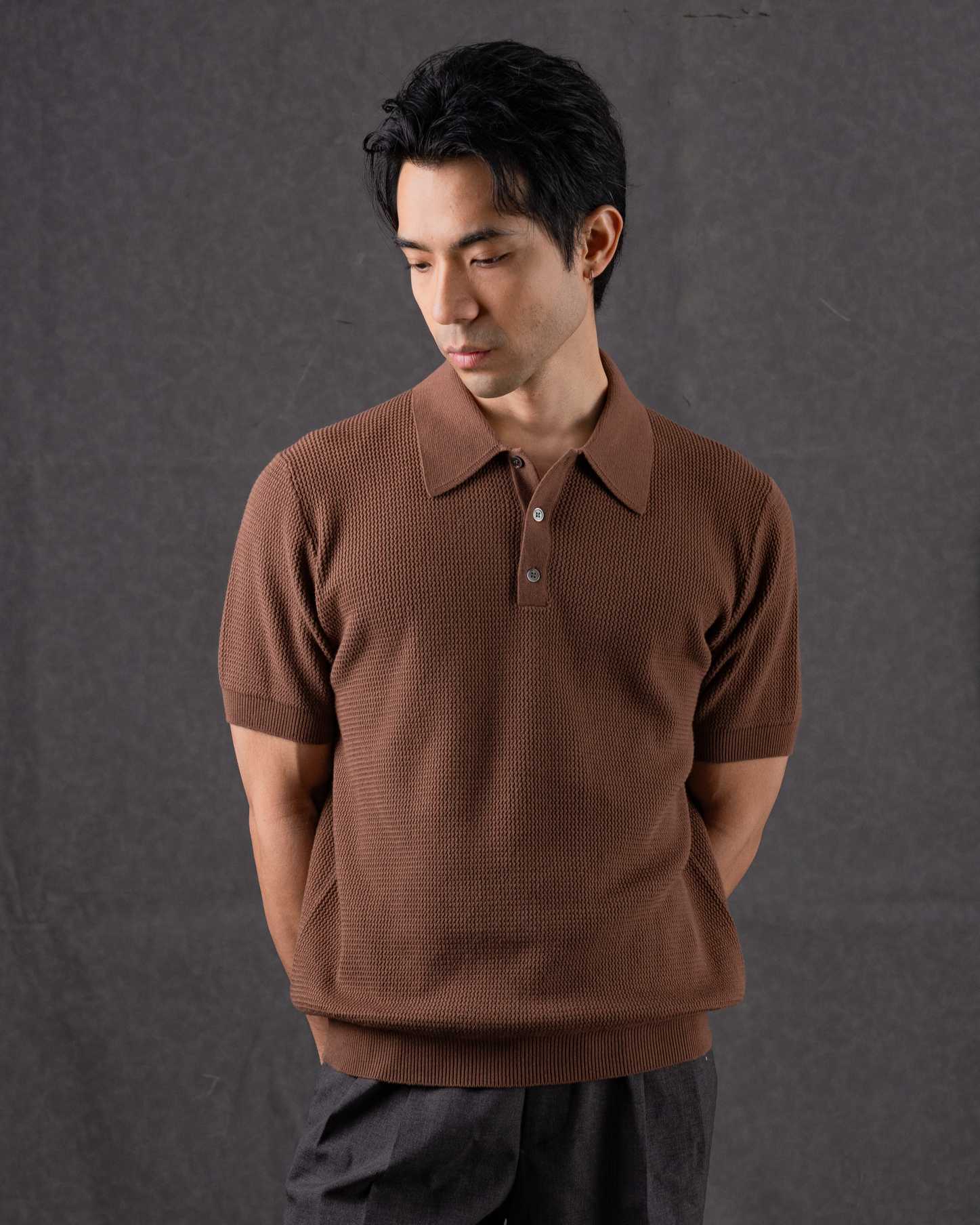 MadetoMature Wave Textured Knitted Polo - Chestnut