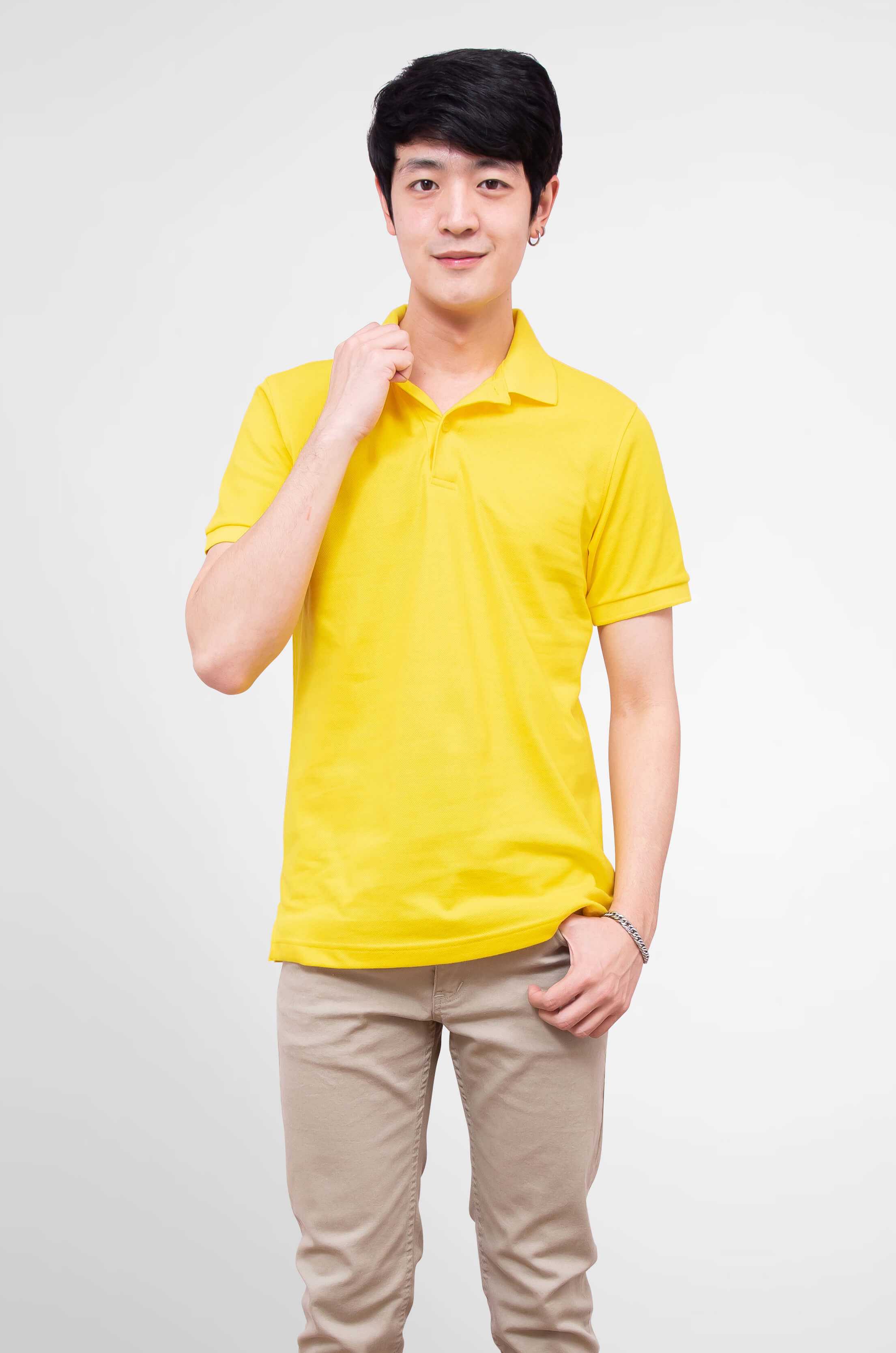 Noproblem ยอดขาย No.1 รับประกัน ไม่ย้วย ไม่ยืด ผ้านุ่ม เสื้อโปโล ชาย สีเหลืองบุษราคัม