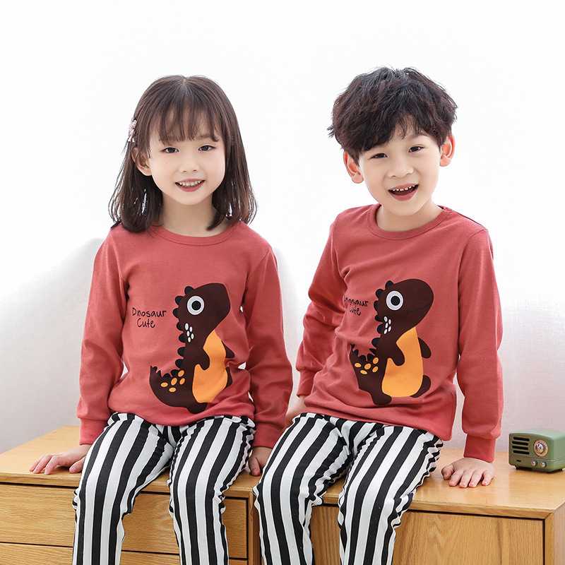 K175  ชุดนอนเด็ก ชุดนอนเด็กลายไดโนเสาร์สีแดง  100% COTTON