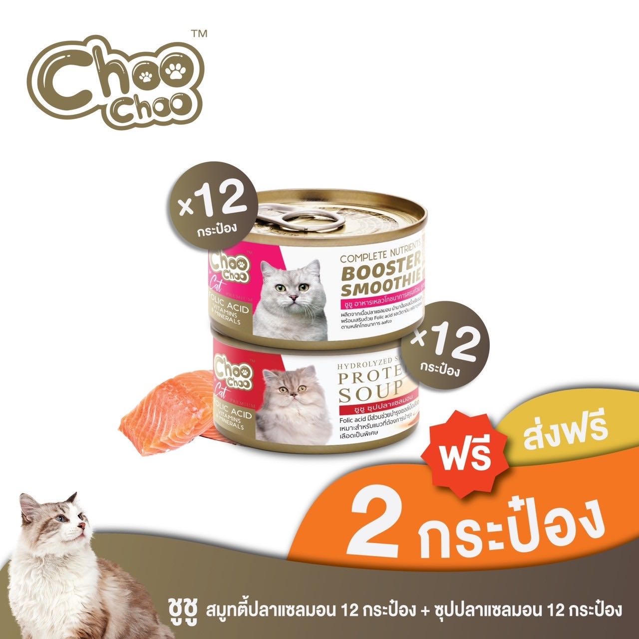 [ส่งฟรี+แถมฟรี 2 กป] ชูชู สมูทตี้ปลาแซลมอน 12กระป๋อง + ซุปปลาแซลมอน 12กระป๋อง สูตรบำรุงเลือด