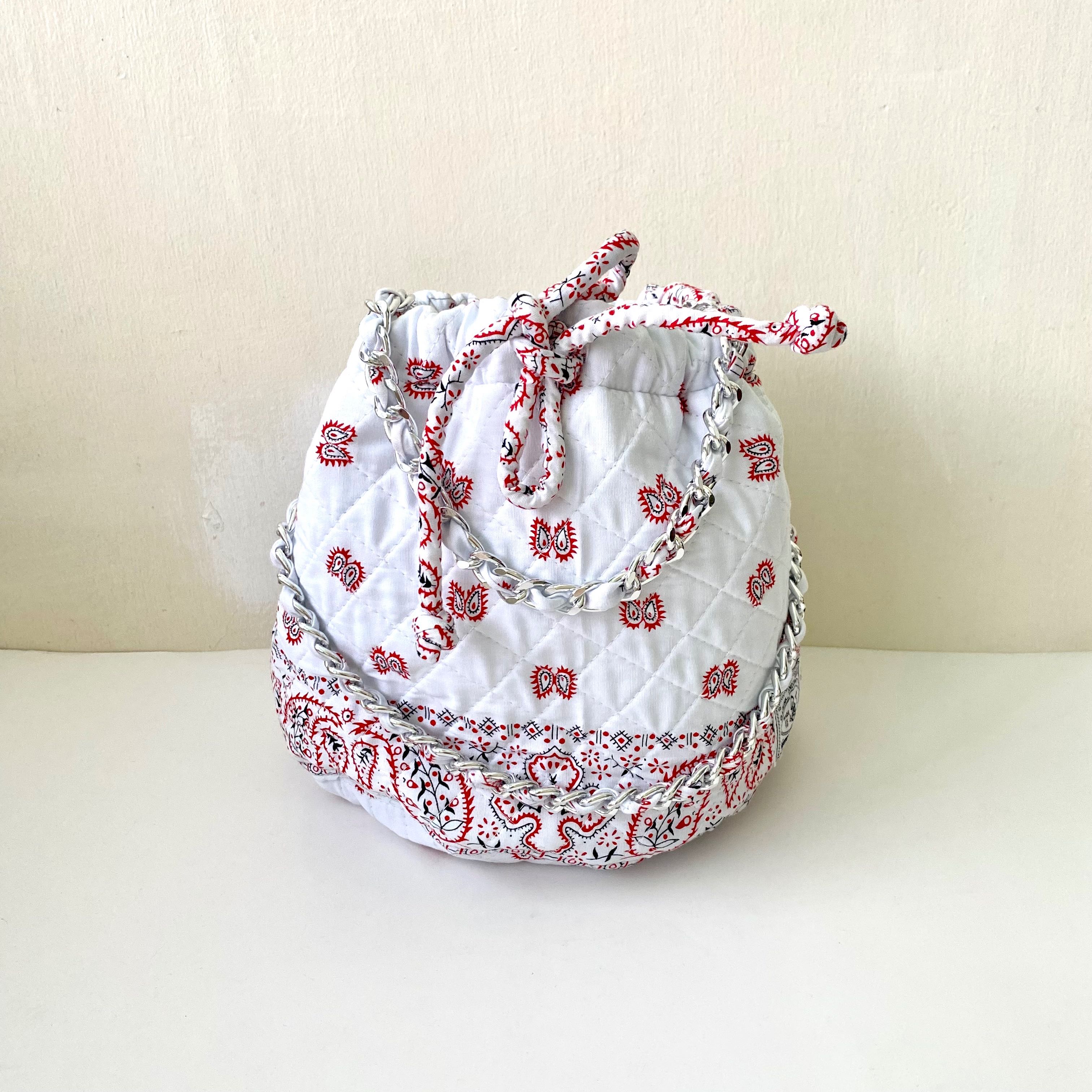 Dumpling white line red bandana bag no 28