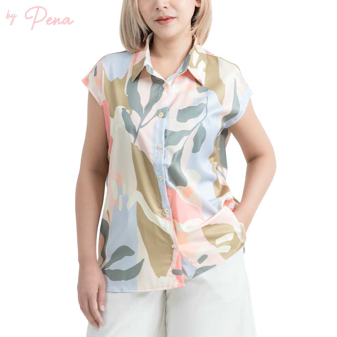By Pena เสื้อเบลาส์ผู้หญิง ไหล่ล้ำ คอปก BPSS092402