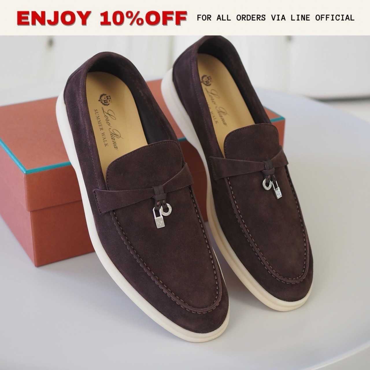 NEW! LORO PIANA Summer Charms Walk Loafers สี Chocolate | Shoes