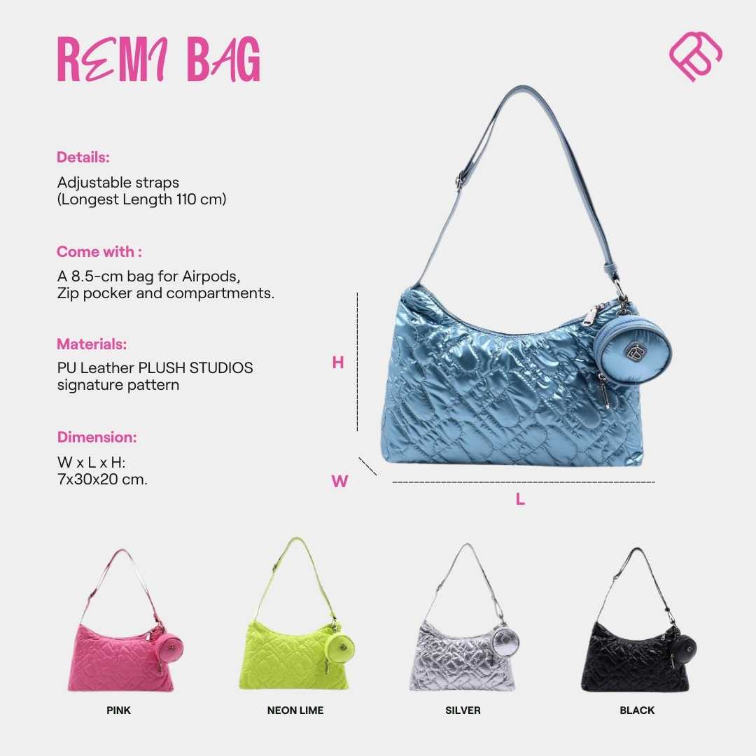 Remi Bag กระเป๋าแต่งลายเย็บ สะพายไหล่ ทรงสปอร์ต