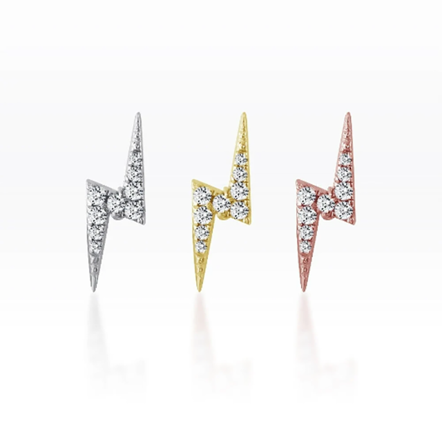 PiercingRoomByJay Lightning Bolt CZ Flat Back เงินแท้ (ราคาต่อชิ้น)
