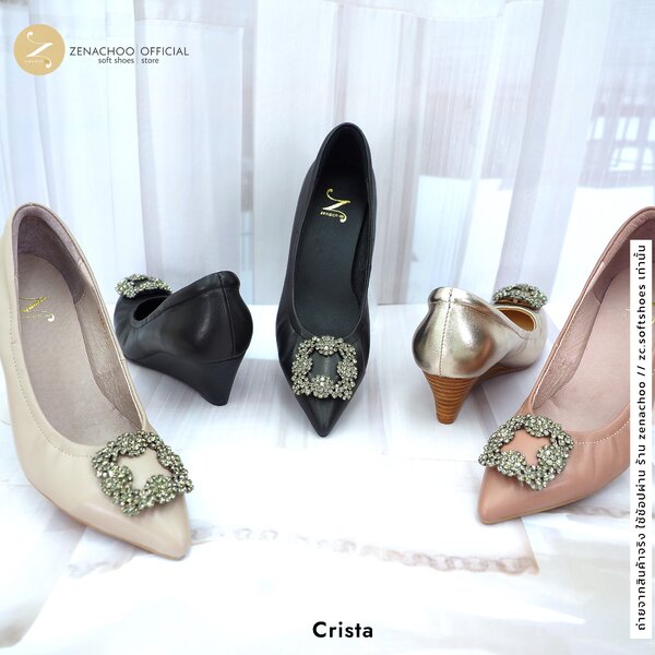 ทรงปกติ:เปลี่ยนไซส์ได้-ไม่รับคืน Zenachoo รุ่น Verdi Wedge สูง 2 นิ้ว รองเท้าหนังแกะแท้ หนังนิ่ม ...