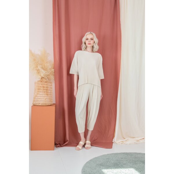 2MUAY รุ่น GJO9109 / GJO9116 เซ็ตพลีทคุณภาพ ROUND NECK TOP WITH FUFFY PANT PLEATED SET 9สี FREE SIZE