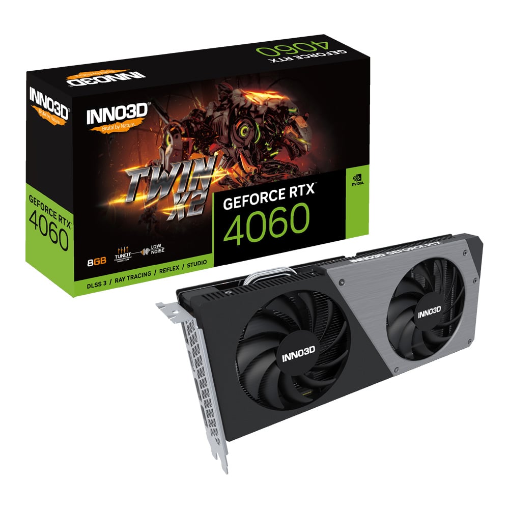 VGA (การ์ดแสดงผล) INNO3D GEFORCE RTX 4060 TWIN X2 - 8GB GDDR6 (N40602-08D6-173051N)