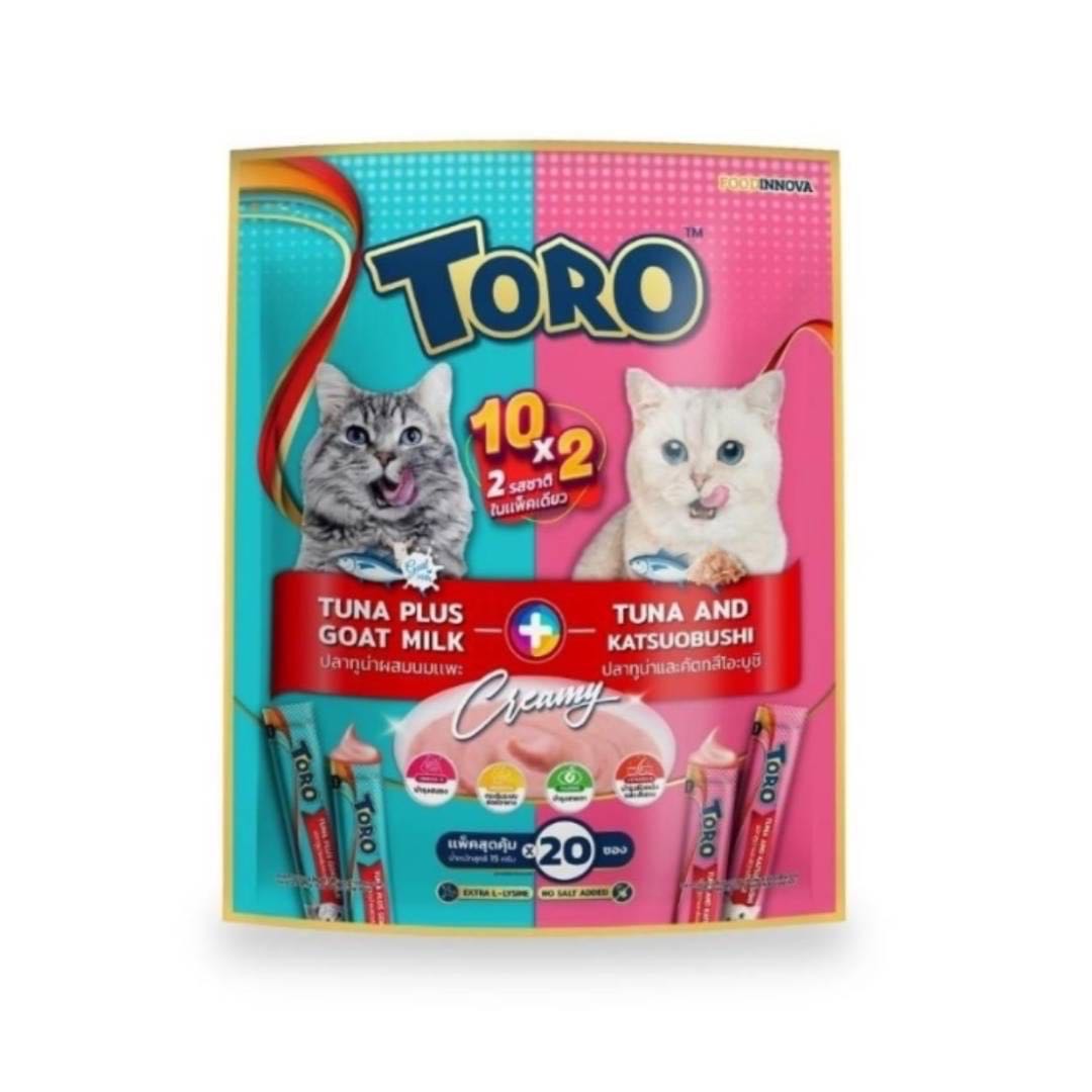 Toro Toro ขนมแมวเลีย Duo รสทูน่านมแพะ+ปลาทูน่าคัตทสึโอะบูชิ (แพ็ค 20ซอง) 15g.x20 ซอง