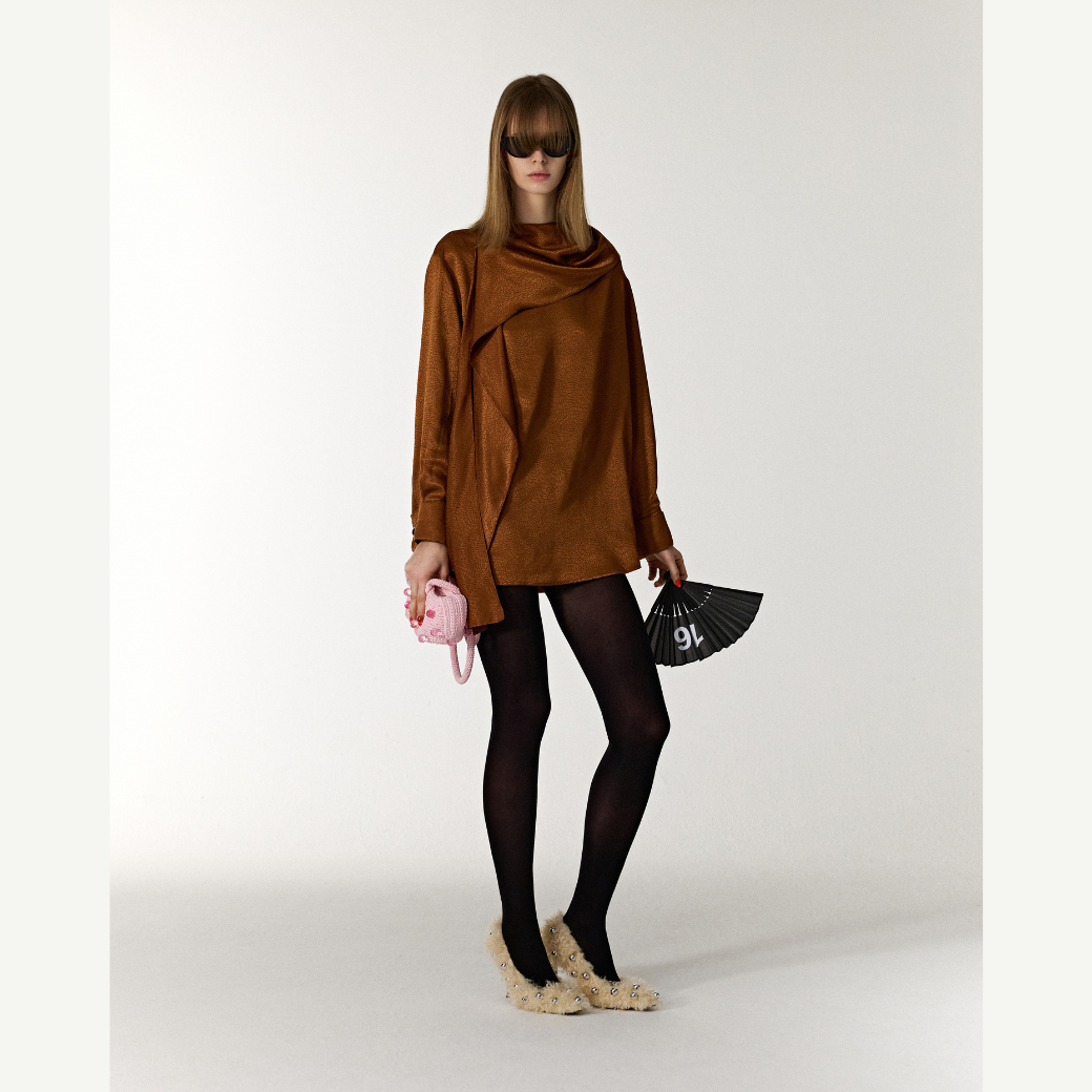 LEJE JACQUARD SCARF BLOUSE - BROWN