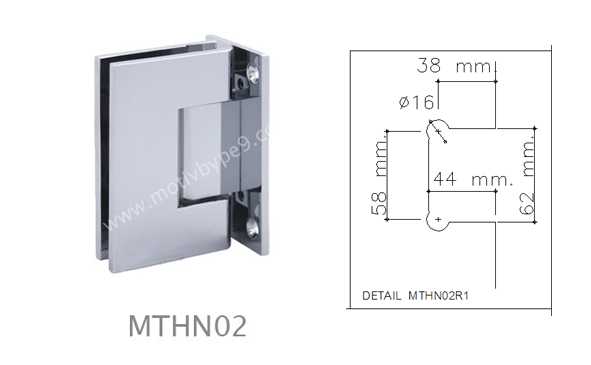 MTHN02-S บานพับสแตนเลส กระจก-ผนัง ขนาด 90°