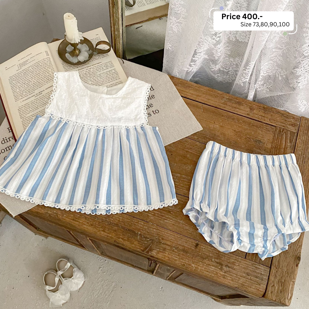 เสื้อกางเกงลูกไม้ ลายทาง (RP0448)