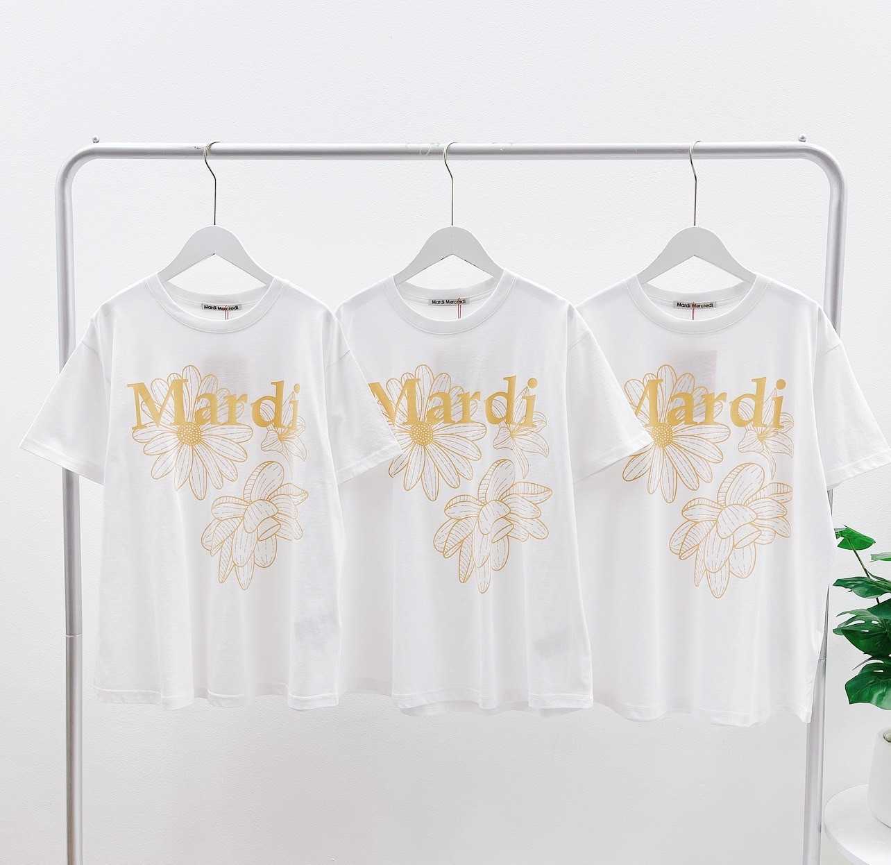 Mardi Triple Flower T-Shirt (WHITE TANGERINE)