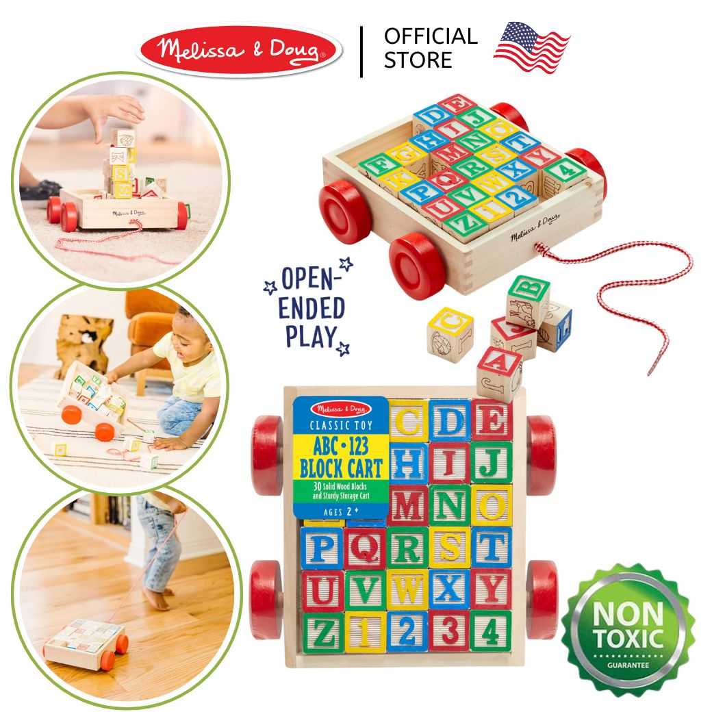 (ของแท้ USA) บล๊อกไม้ ABC Melissa & Doug Classic ABC Block Cart ของเล่นไม้ ลูกบาศก์ ลูกเต๋า 1169
